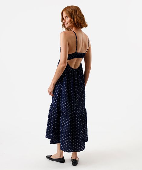 vestido midi feminino texturizado estampado azul