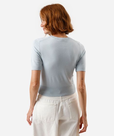 blusa cropped feminina de tricot manga curta azul