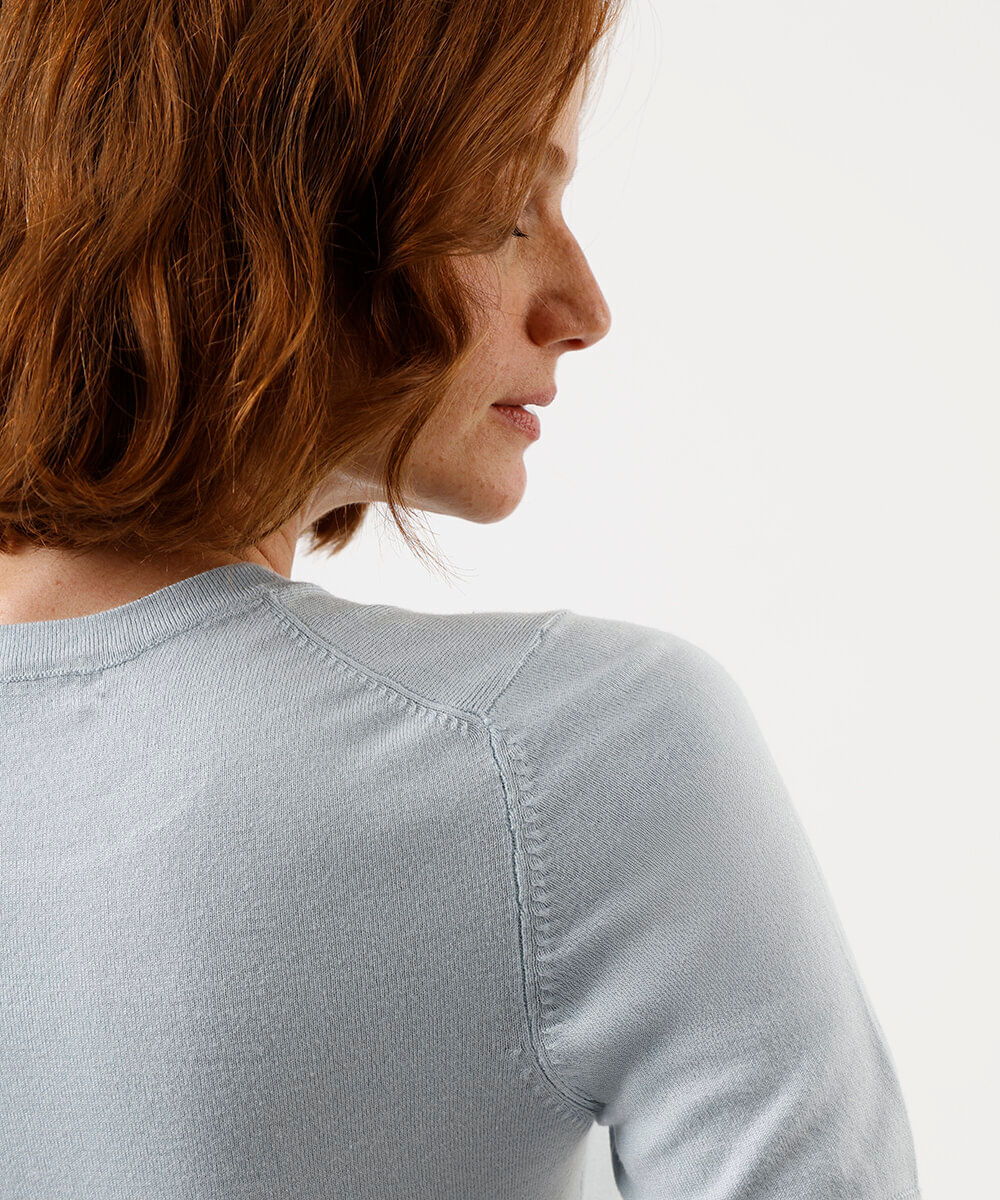 blusa cropped feminina de tricot manga curta azul