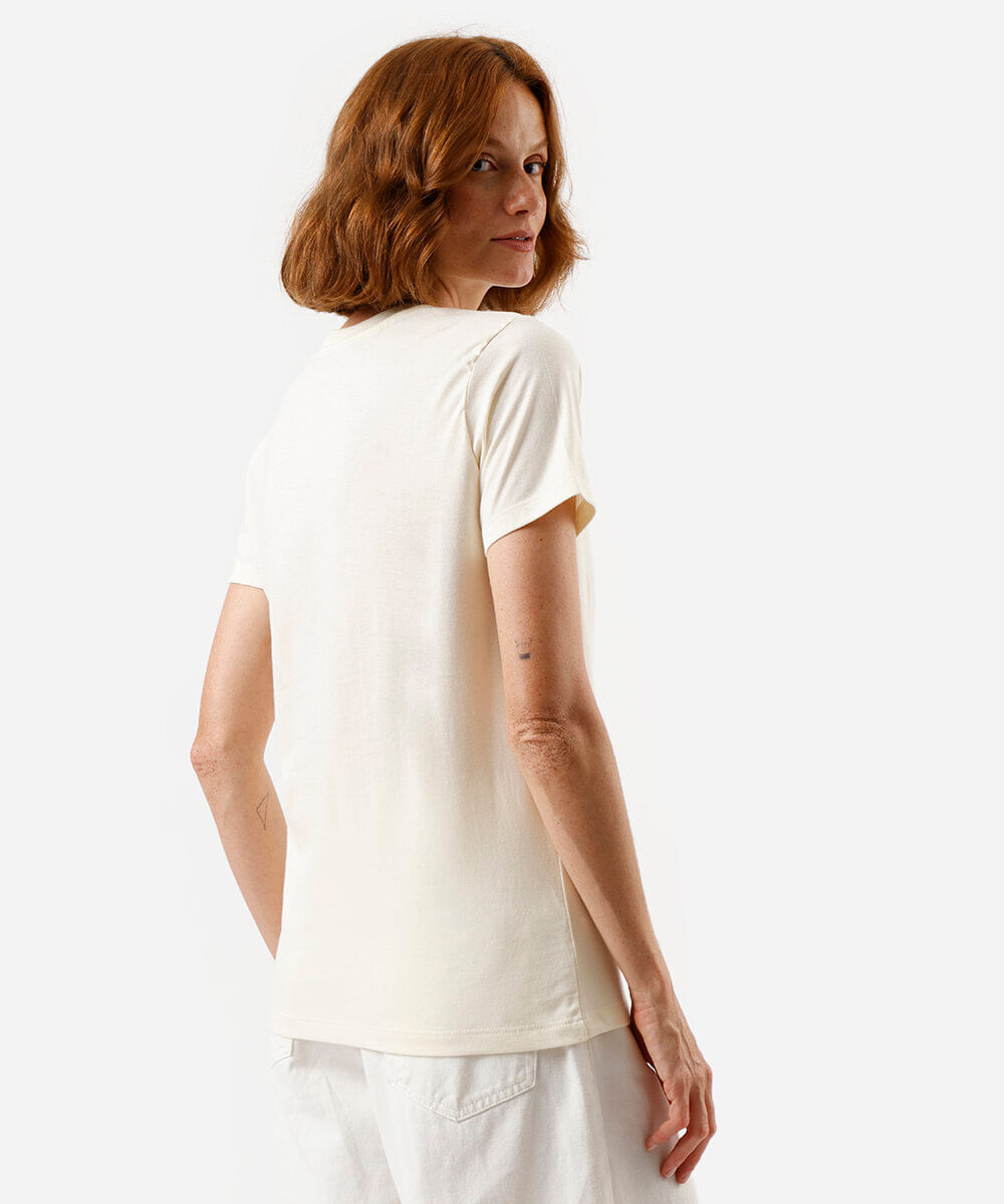 camiseta feminina de algodão estampada amarela