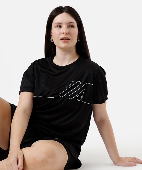 blusa feminina esportiva estampada plus size preta