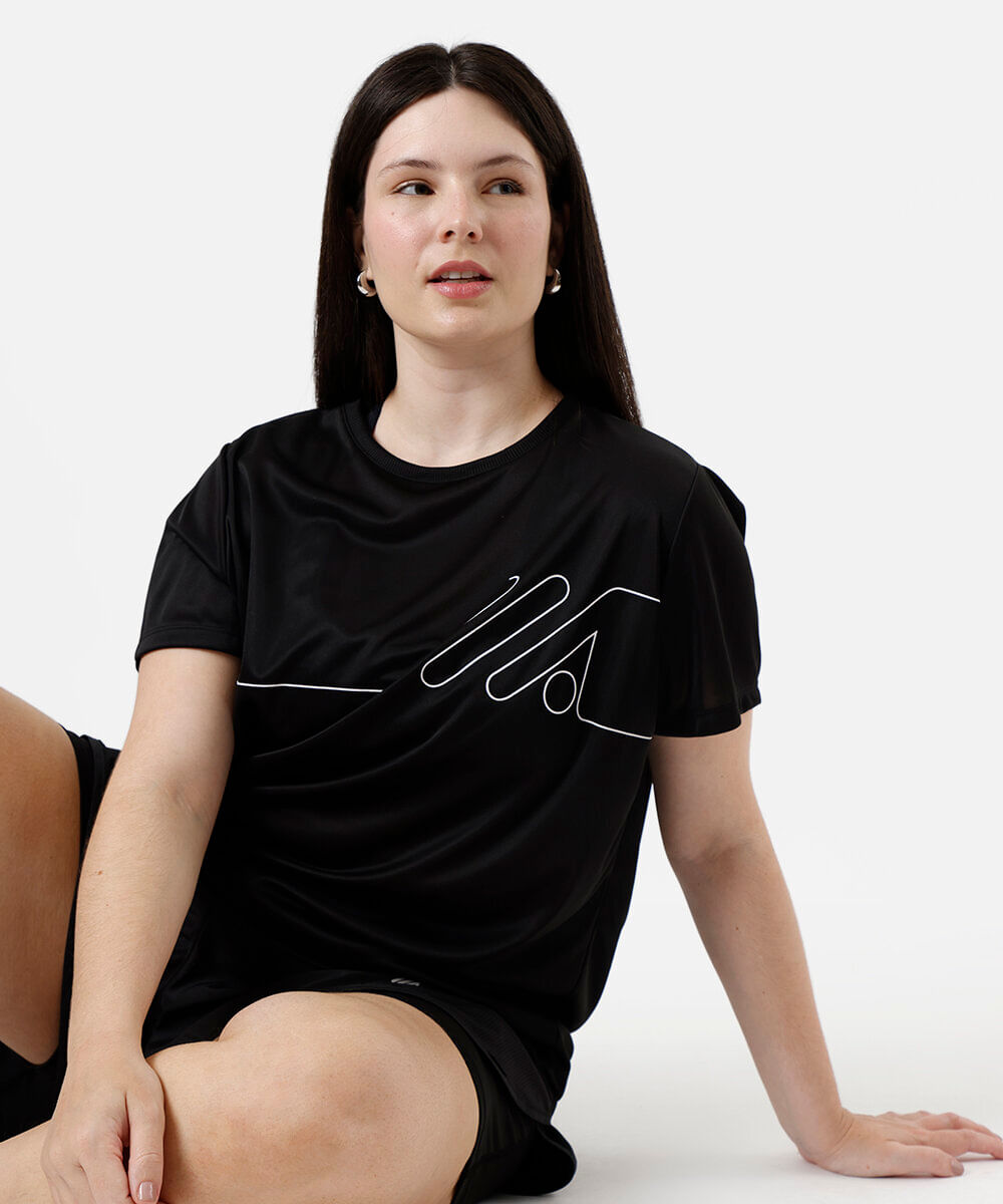 blusa feminina esportiva estampada plus size preta