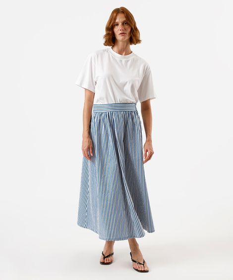 saia midi feminina de algodão listrada azul