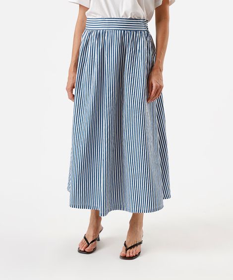 saia midi feminina de algodão listrada azul