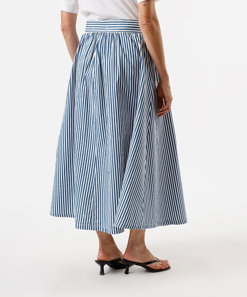 saia midi feminina de algodão listrada azul