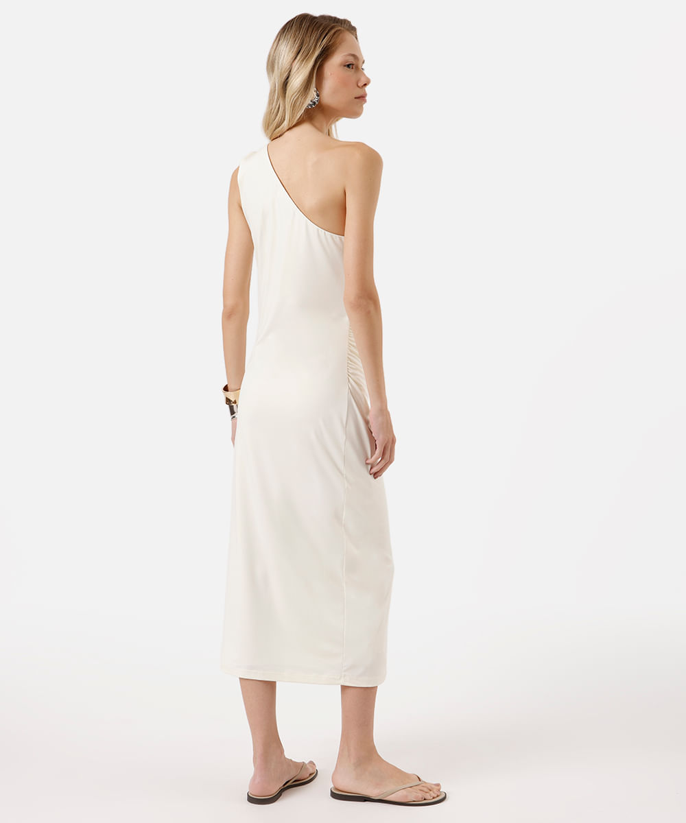 vestido midi feminino ombro único franzido off white