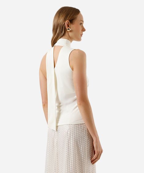 blusa ombro único feminina franzida com amarração off white