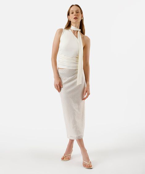 saia midi feminina de paetê bege