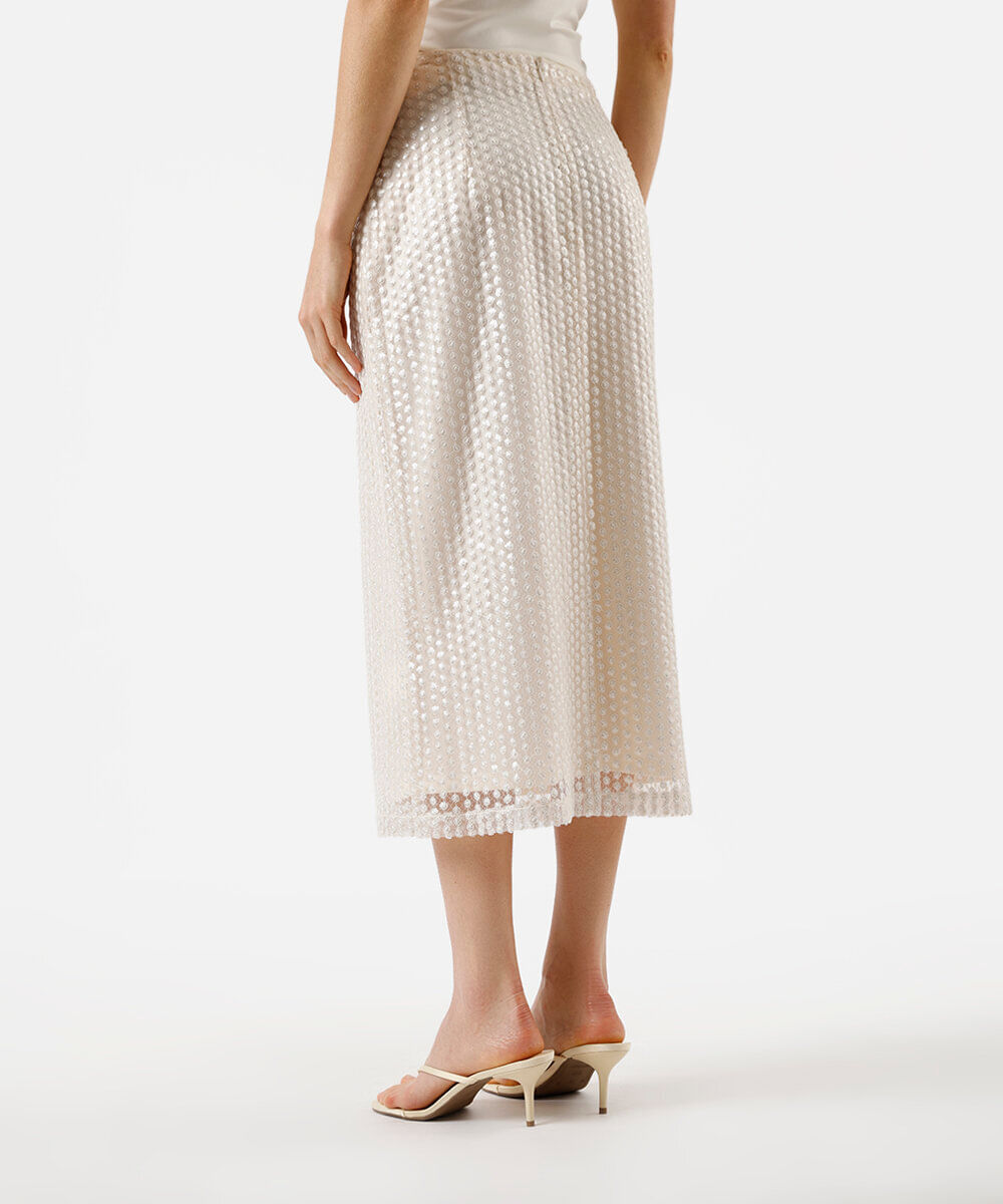 saia midi feminina de paetê bege