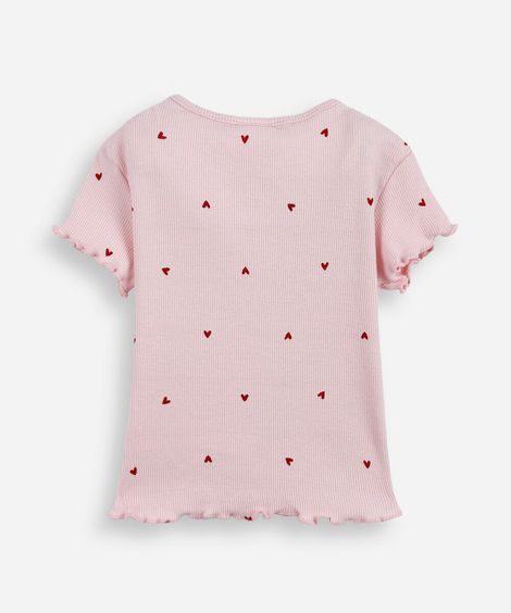 blusa infantil de algodão estampada canelada rosa