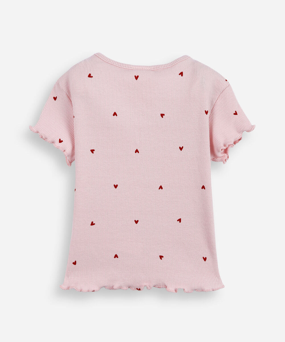 blusa infantil de algodão estampada canelada rosa