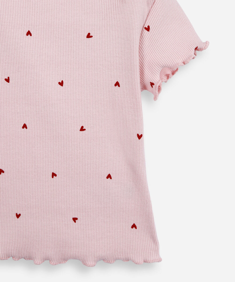 blusa infantil de algodão estampada canelada rosa