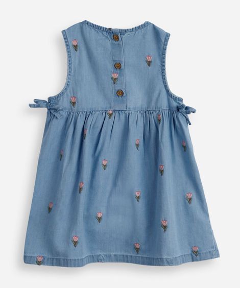 vestido infantil jeans bordado floral azul