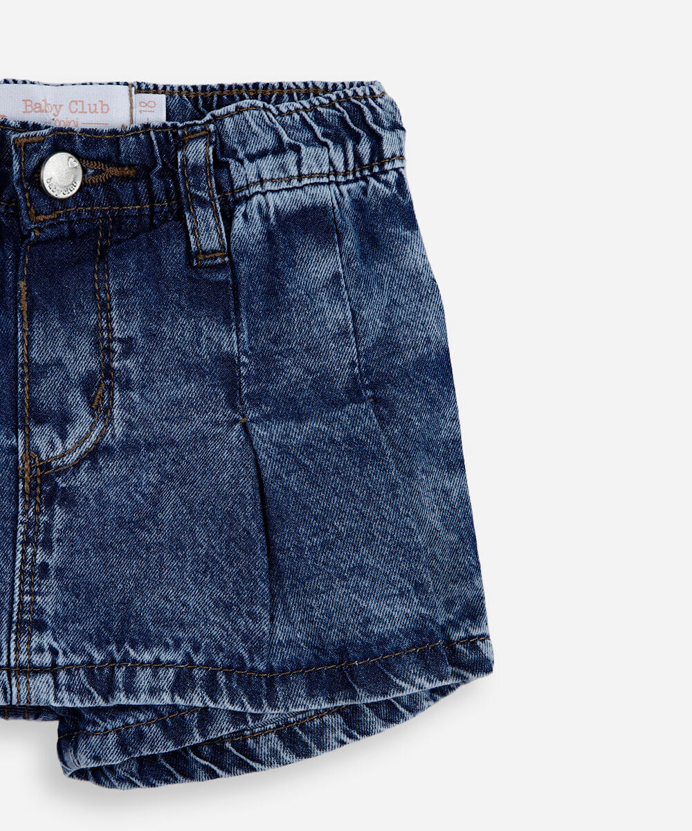 short saia infantil jeans com pregas azul