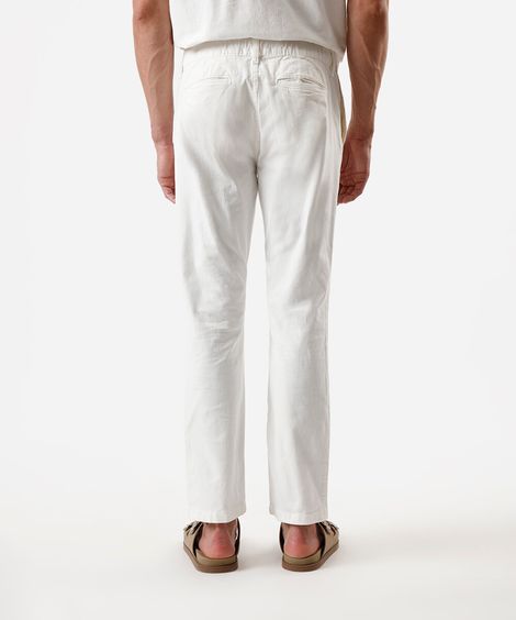 calça slim chino masculina de sarja cós elástico off white