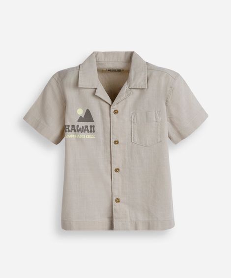camisa infantil de algodão estampada bege