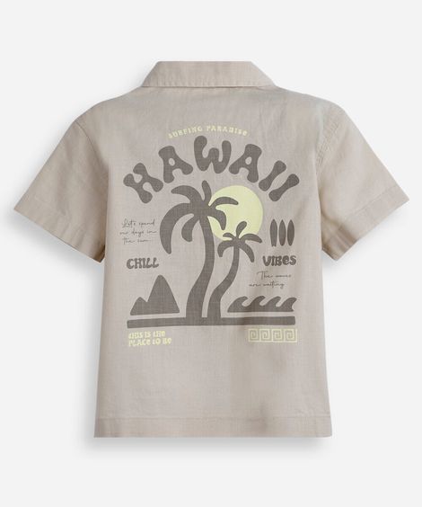 camisa infantil de algodão estampada bege