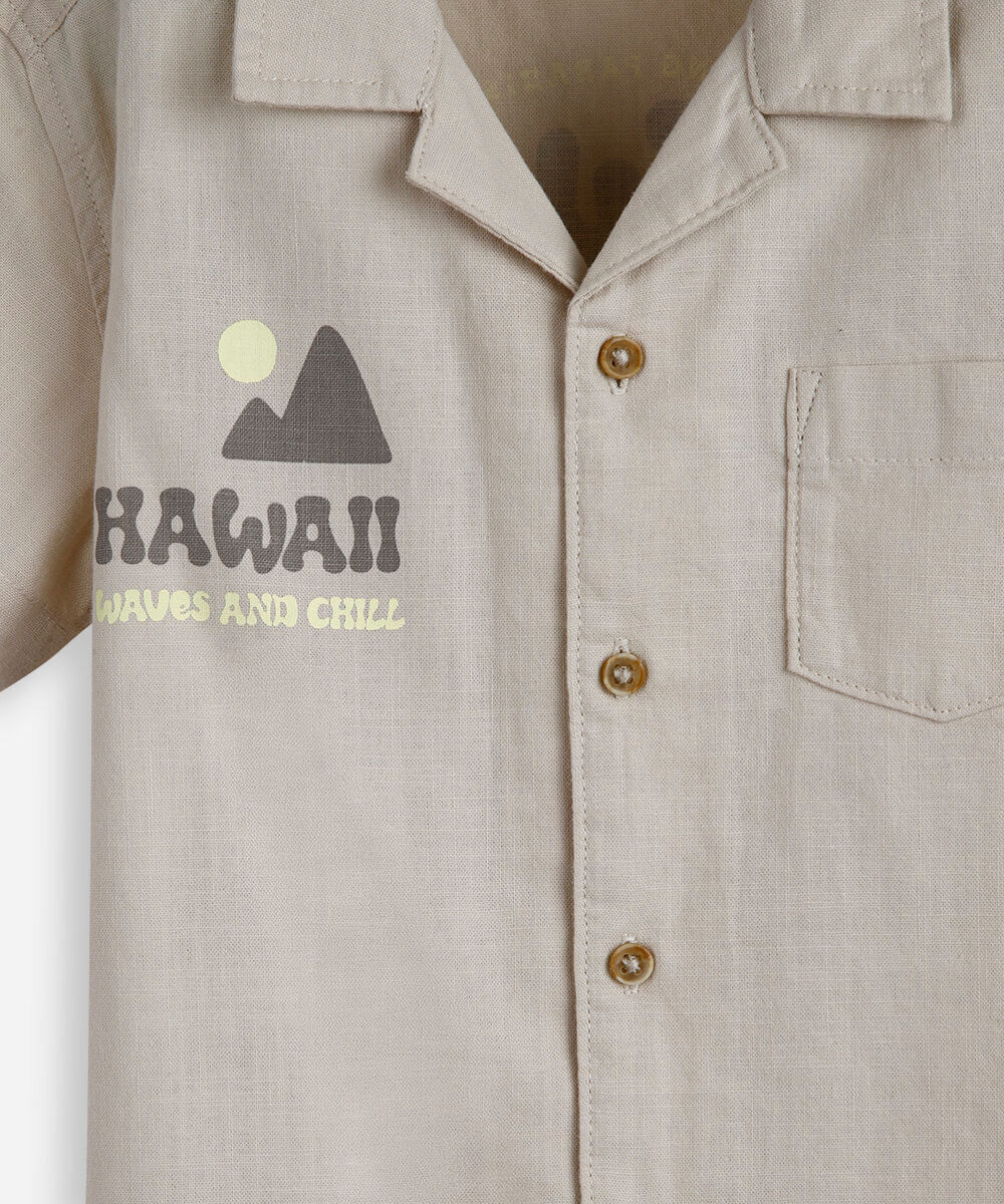 camisa infantil de algodão estampada bege