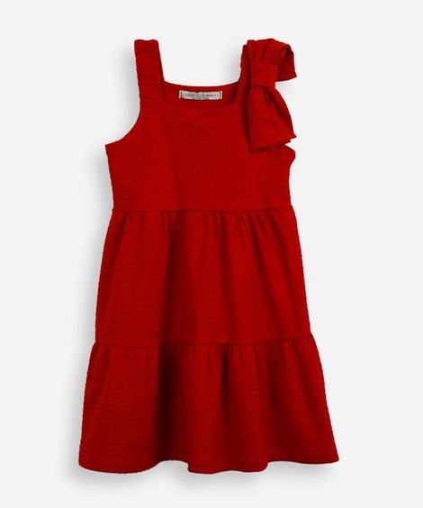 vestido infantil de algodão com recortes texturizado vermelho