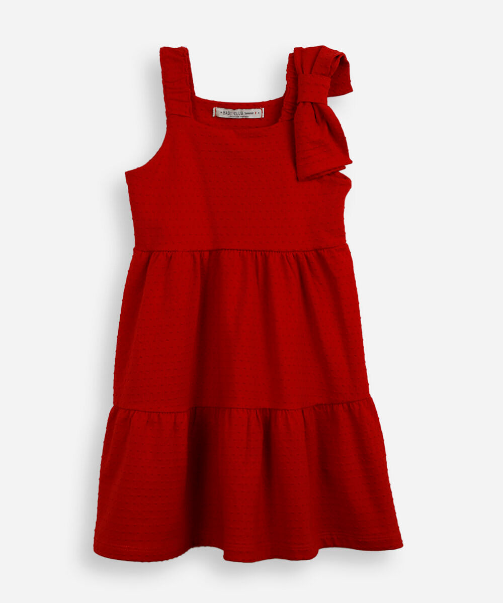 vestido infantil de algodão com recortes texturizado vermelho