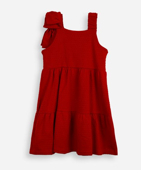 vestido infantil de algodão com recortes texturizado vermelho