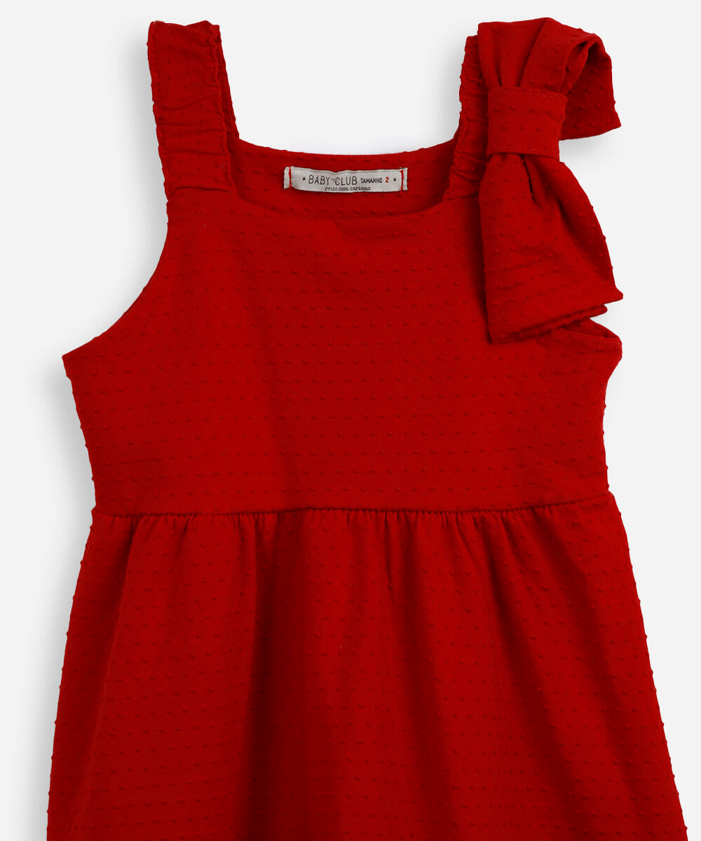 vestido infantil de algodão com recortes texturizado vermelho