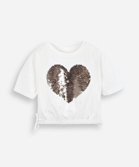 blusa infantil de algodão com paetê off white