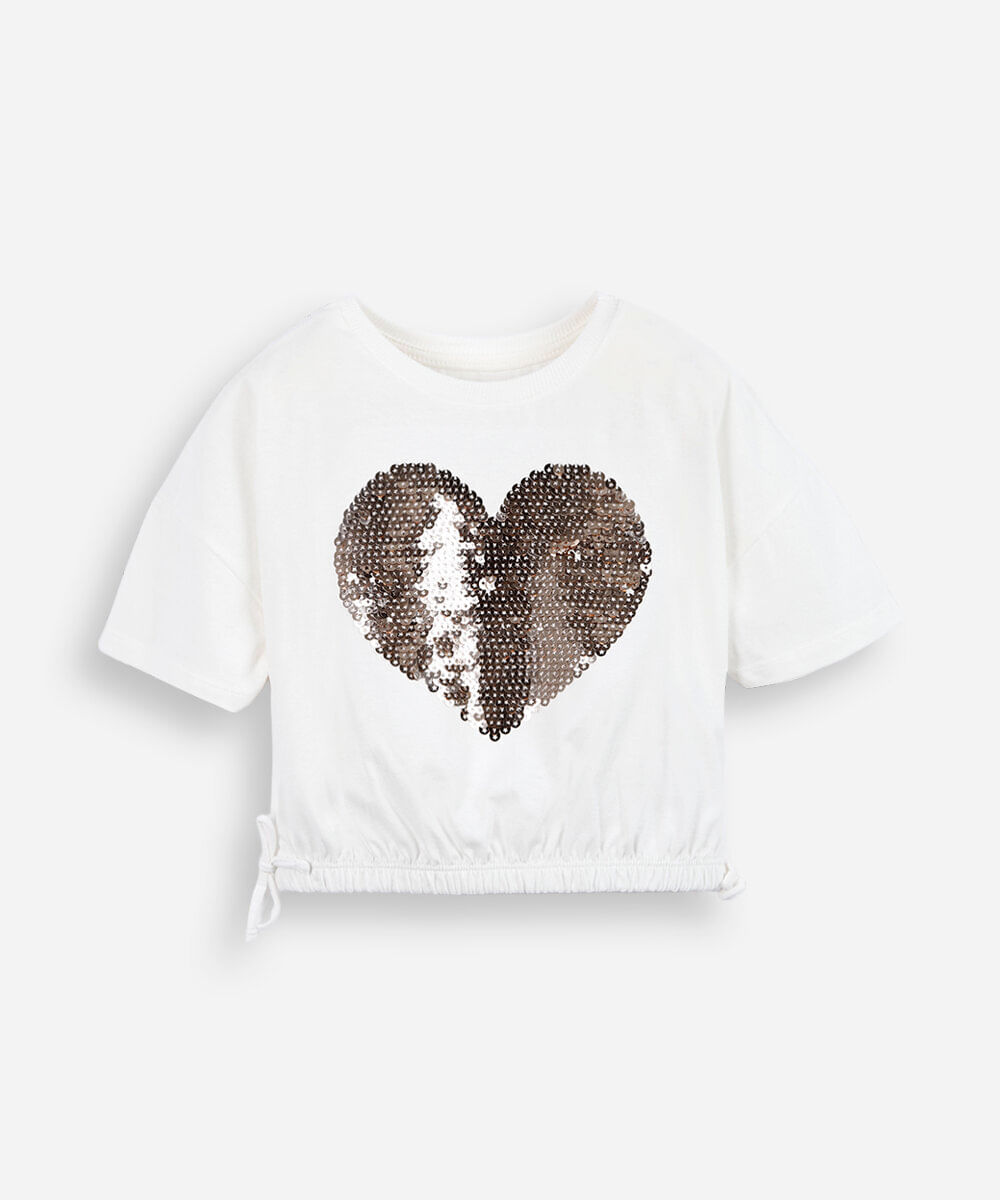 blusa infantil de algodão com paetê off white