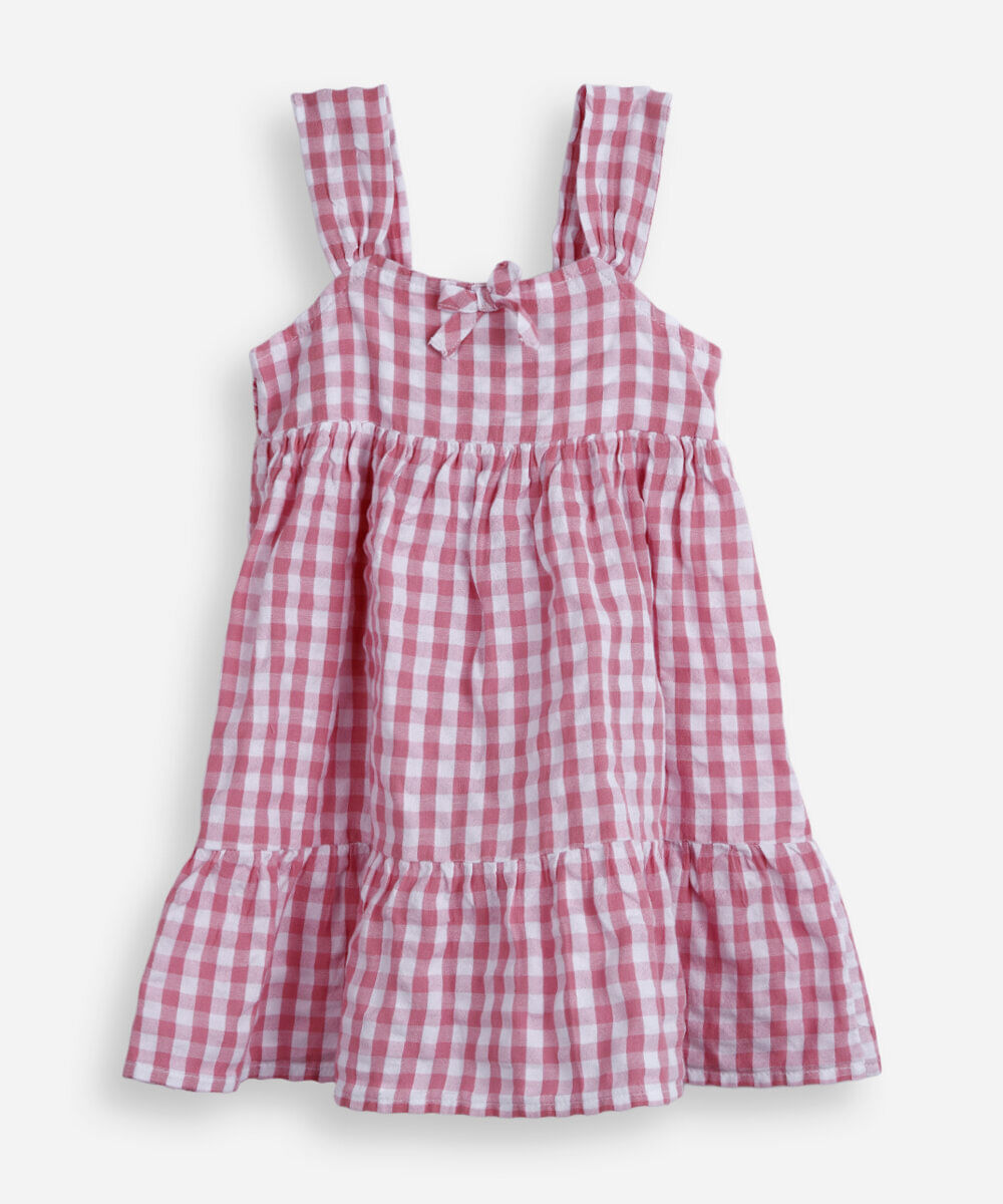 vestido infantil de algodão com recorte xadrez colorido