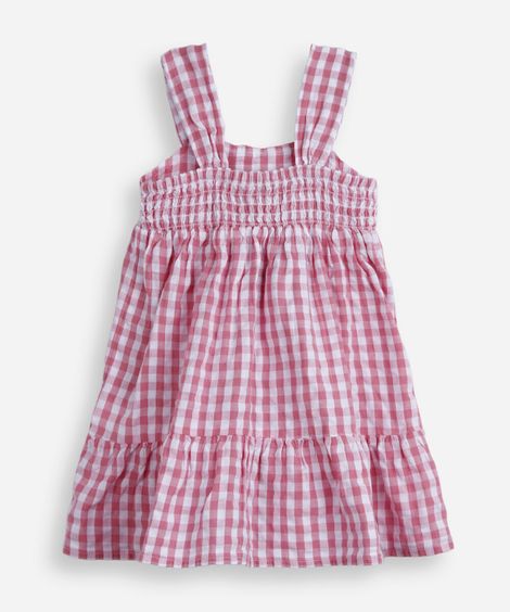 vestido infantil de algodão com recorte xadrez colorido