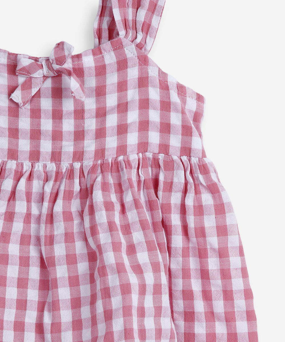 vestido infantil de algodão com recorte xadrez colorido