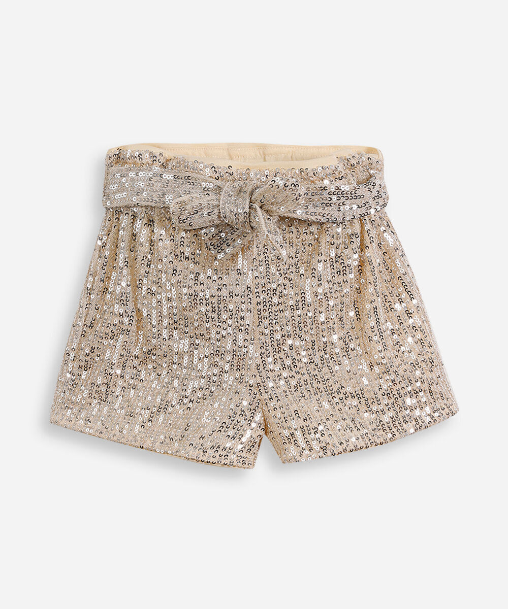 short clochard infantil de paetê dourado