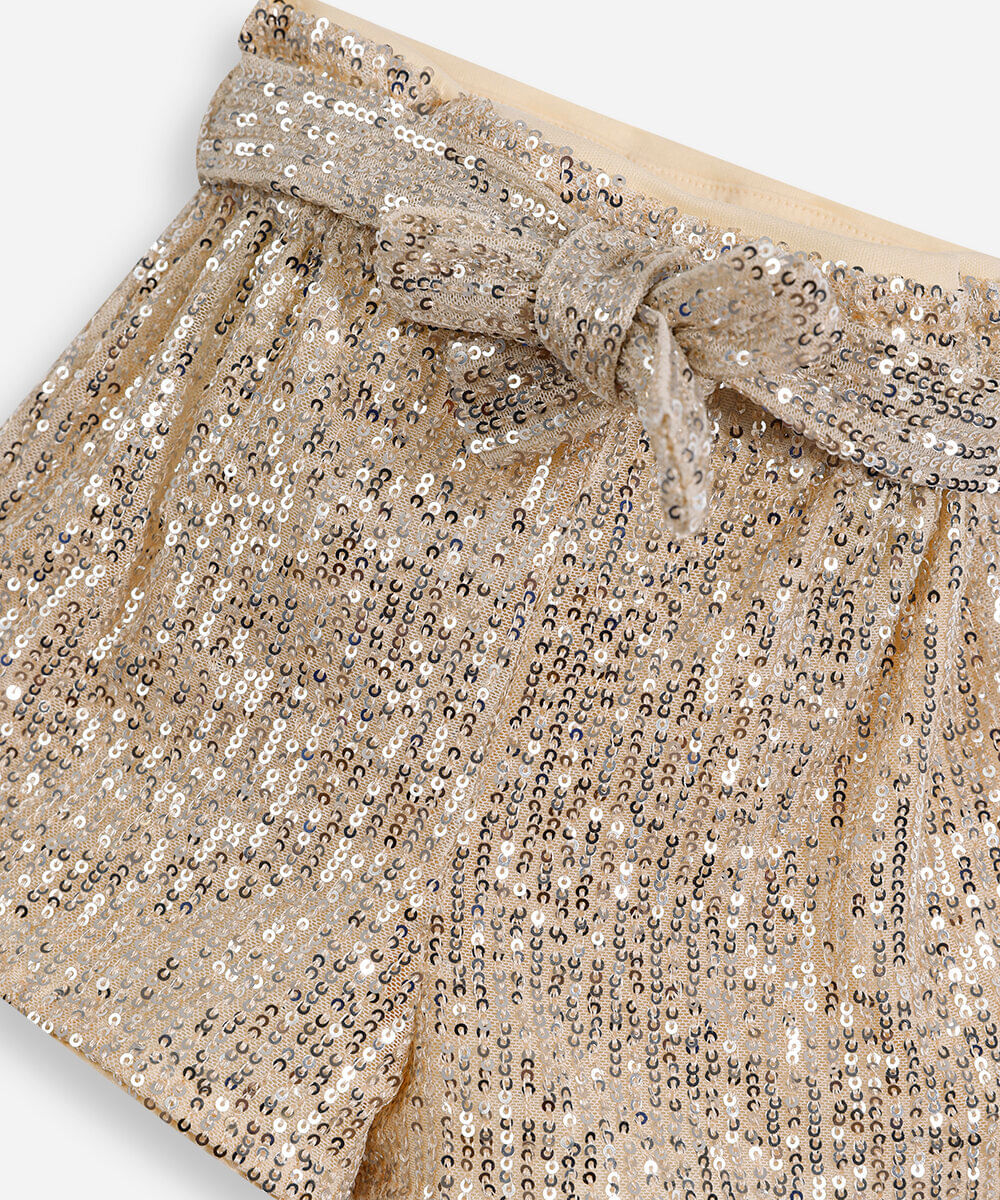 short clochard infantil de paetê dourado