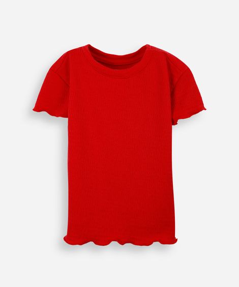 blusa infantil texturizada com frufru vermelha