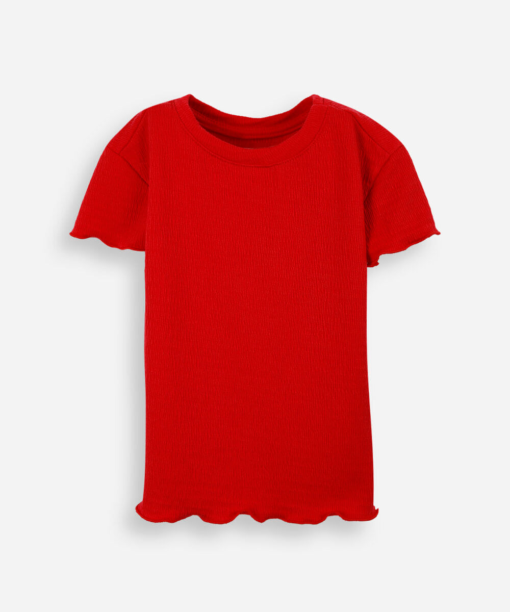 blusa infantil texturizada com frufru vermelha