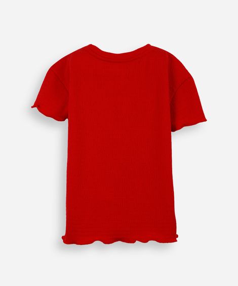 blusa infantil texturizada com frufru vermelha