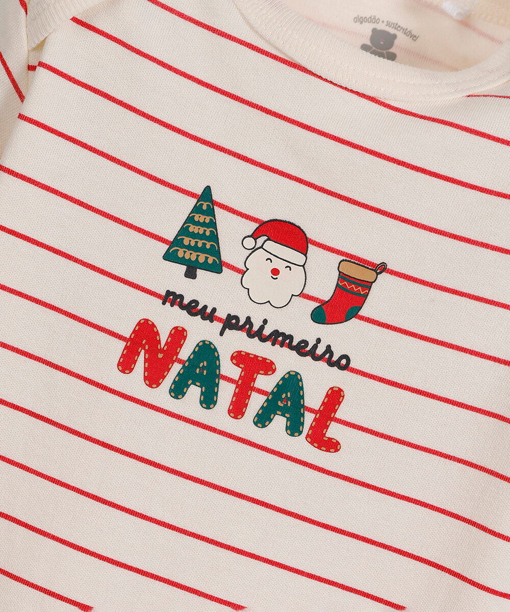 body infantil de algodão natal listrado vermelho