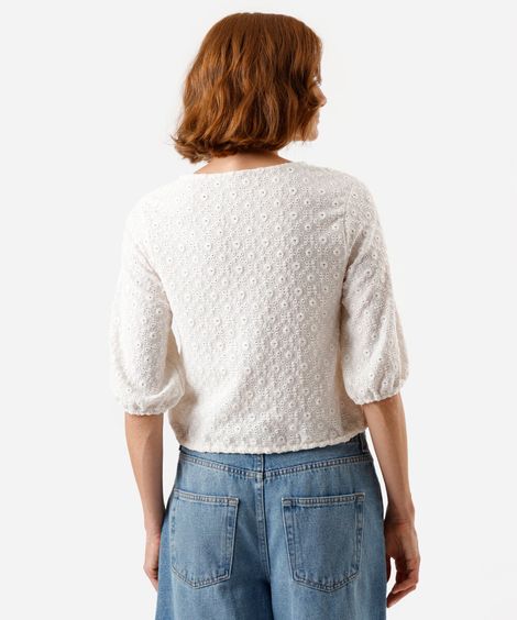 blusa feminina de laise manga bufante  off white
