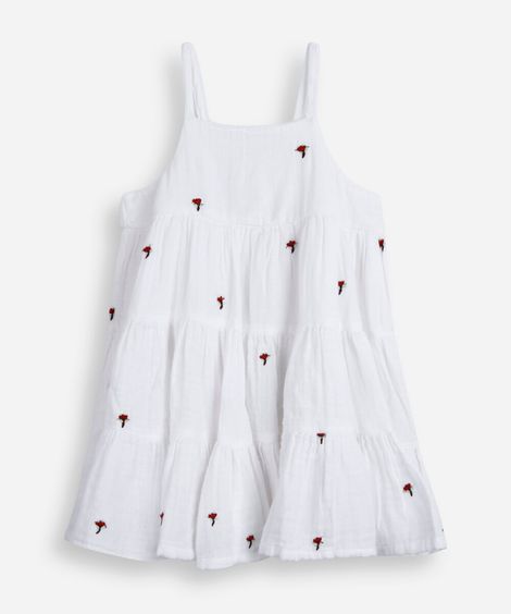 vestido infantil de algodão bordado floral off white