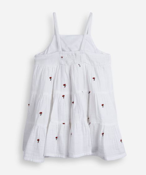 vestido infantil de algodão bordado floral off white