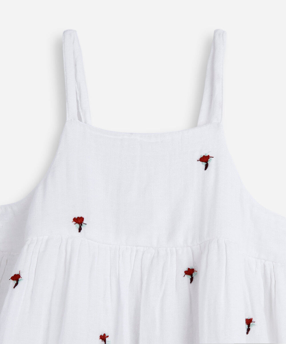 vestido infantil de algodão bordado floral off white