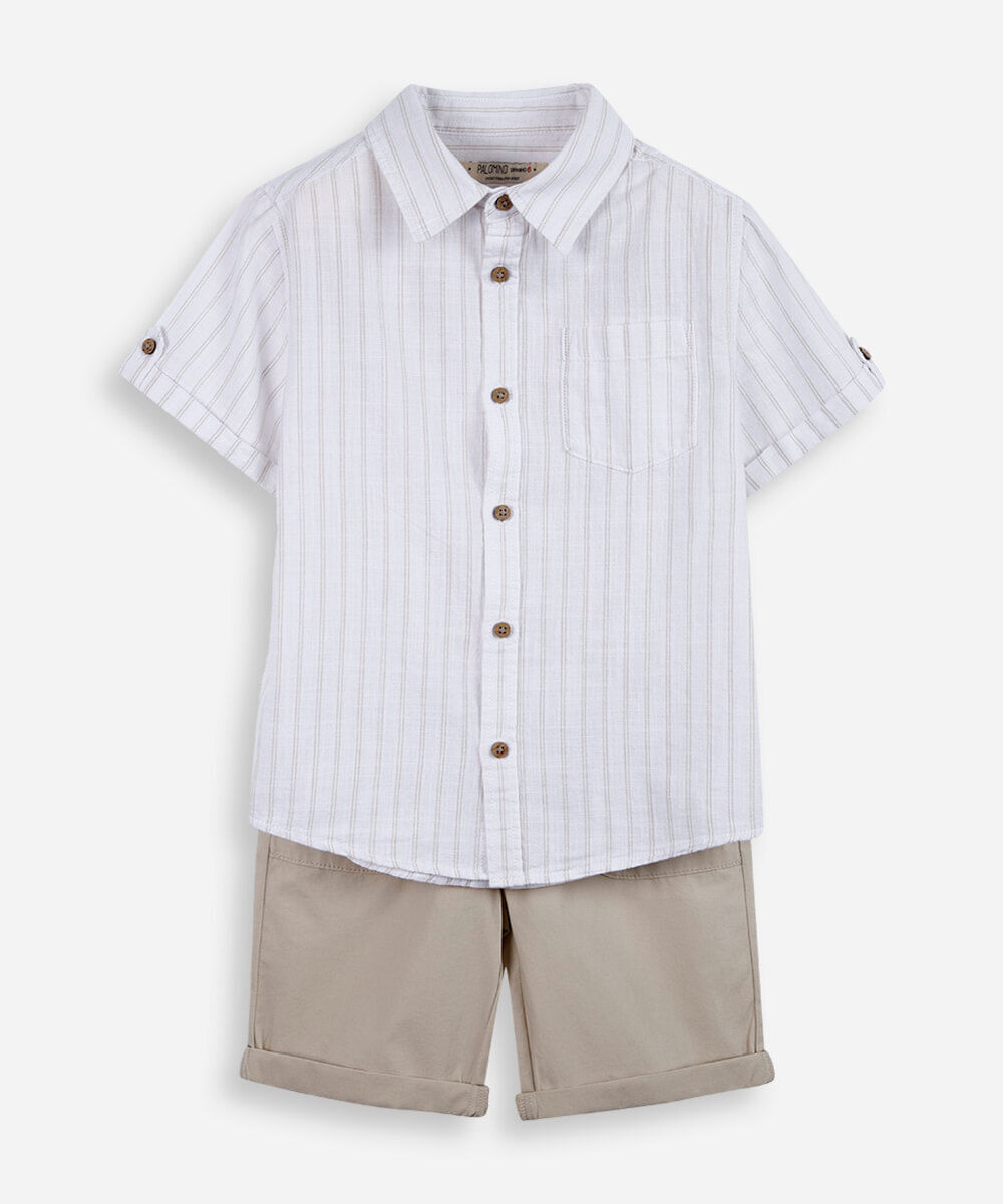 conjunto infantil de algodão com manga curta branco
