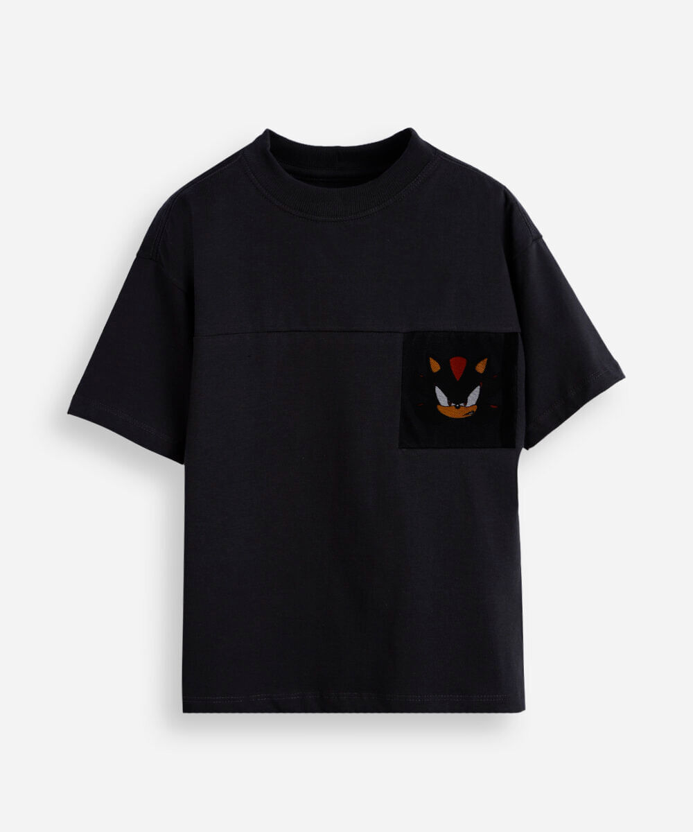 camiseta infantil de algodão shadow sonic cinza
