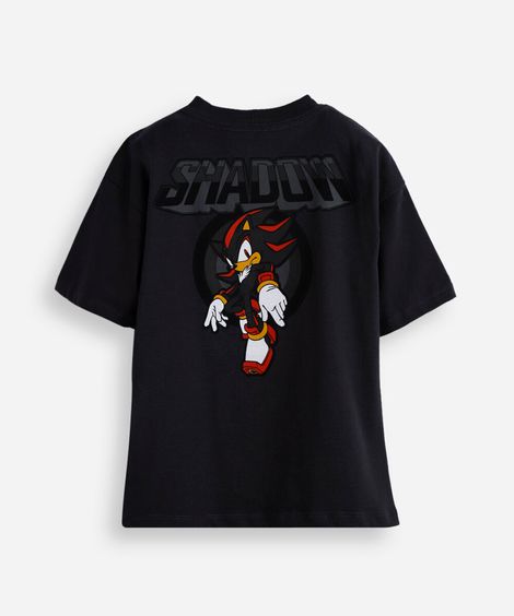camiseta infantil de algodão shadow sonic cinza
