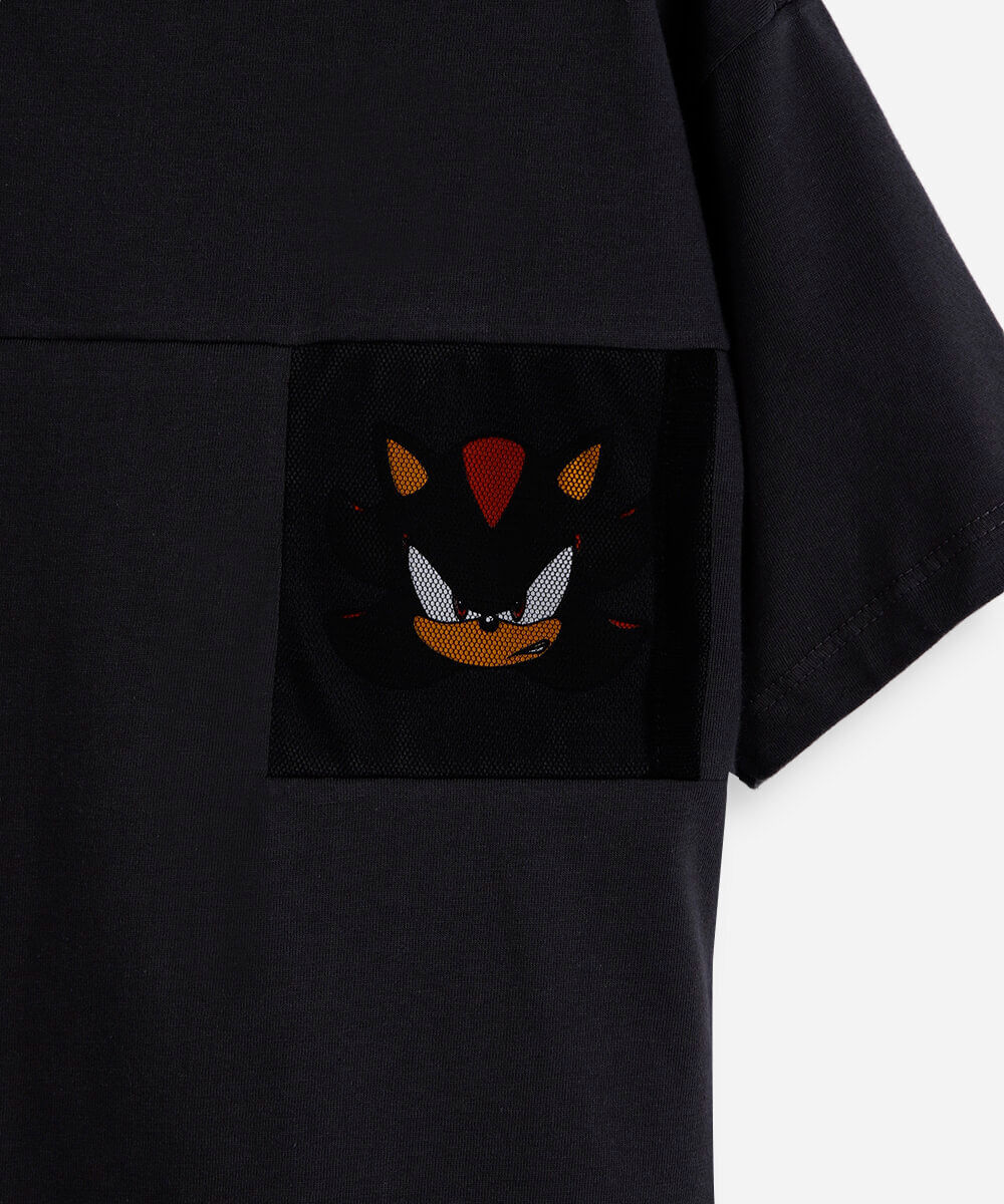 camiseta infantil de algodão shadow sonic cinza