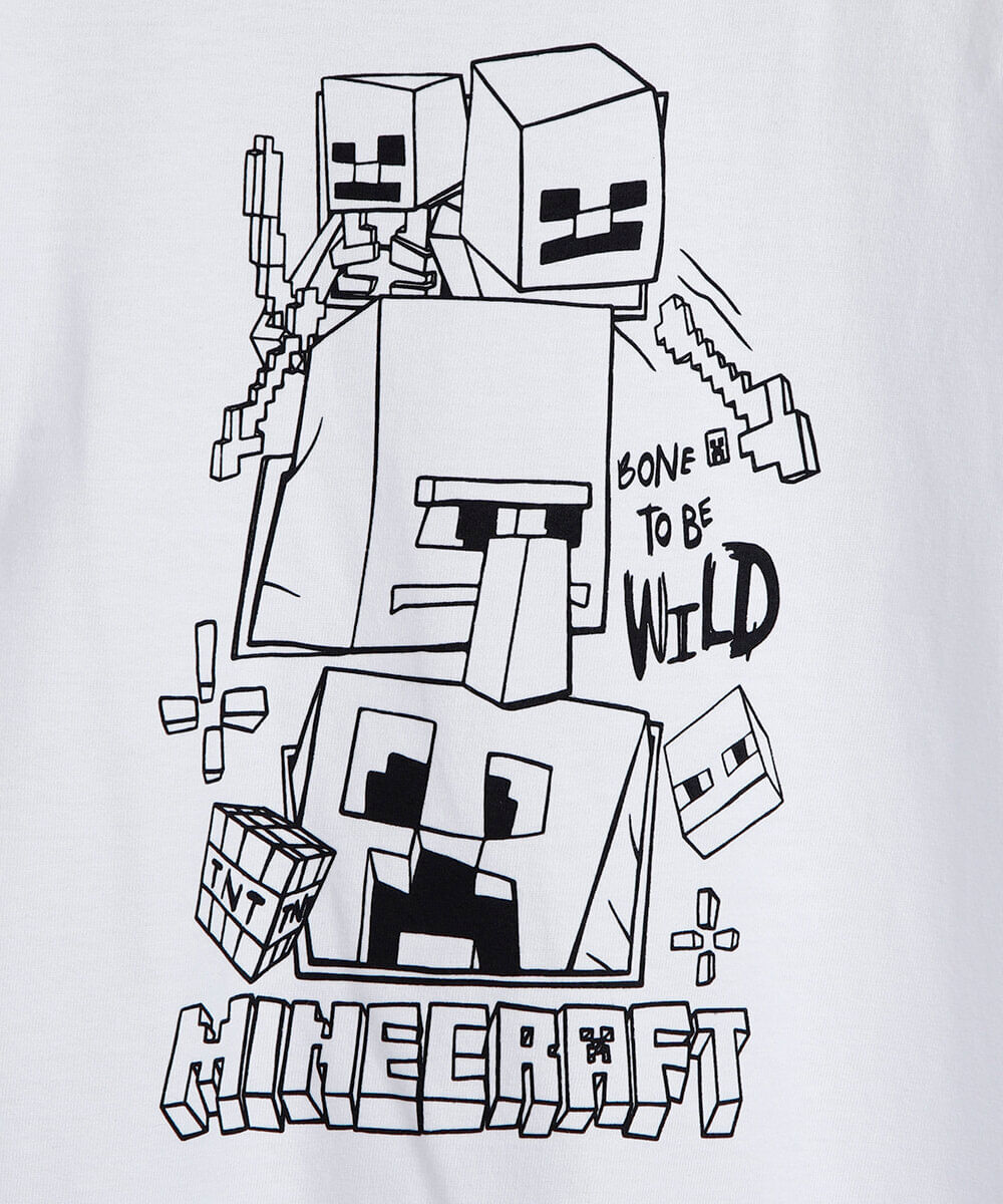 camiseta infantil de algodão minecraft com brinde canetinhas laváveis off white