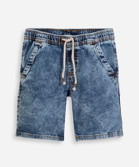 bermuda reta infantil jeans cós elástico azul