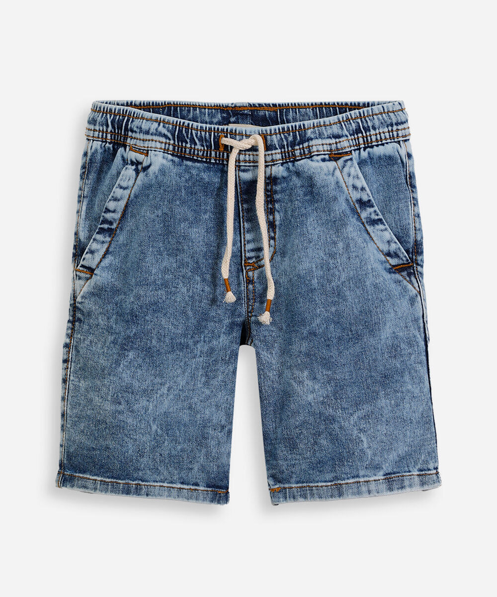 bermuda reta infantil jeans cós elástico azul
