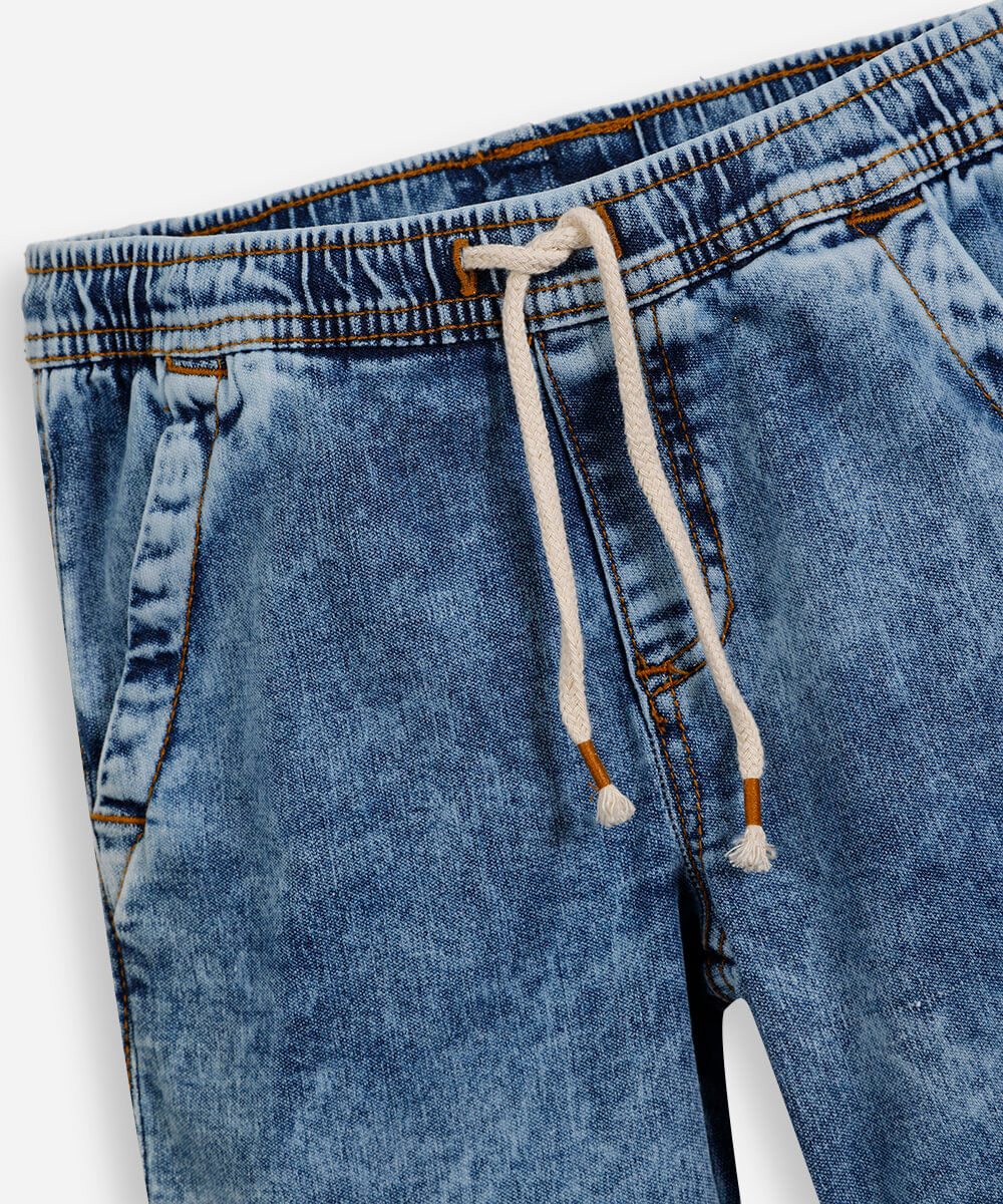 bermuda reta infantil jeans cós elástico azul