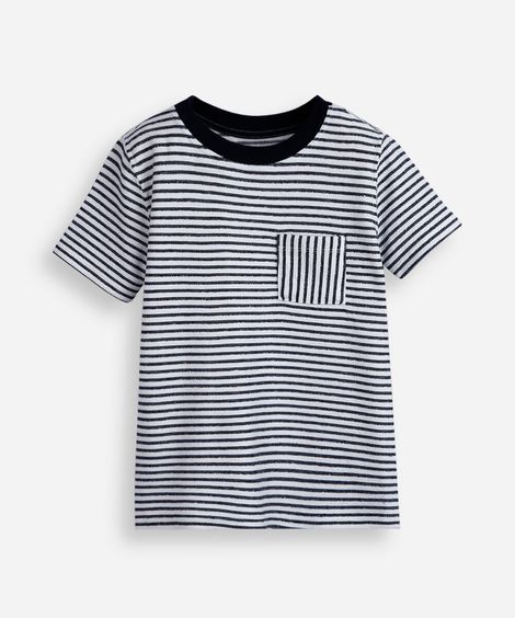 camiseta infantil com algodão e bolso listrada off white
